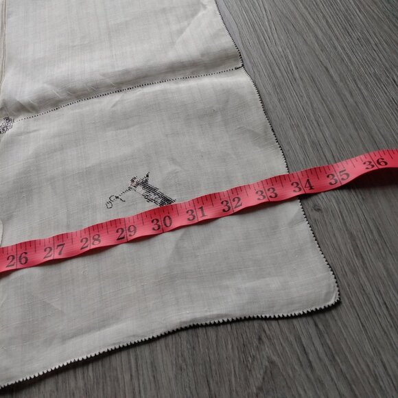 Vintage Linen Tablecloth & Napkins Set Black Cross Stitch Dragon Boat Pagoda - Picture 6 of 16